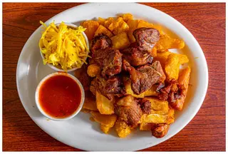 Pan Fried Goat + Chips