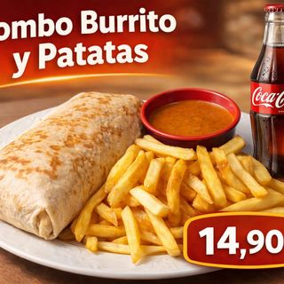 Burrito de Tinga de pollo + Patatas + Bebida