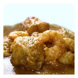 Rape con Langostinos en Salsa de Marisco