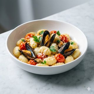 Gnocchi, cozze, pachino e pecorino