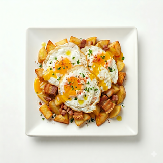 Sartén De Huevos Rotos Con Torrezno (Ración)