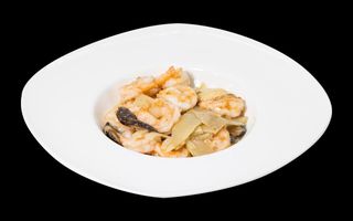 42. Gamberi con bambù e funghi