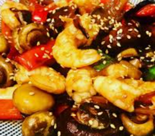 Langostinos Con Verduras Y Hongos