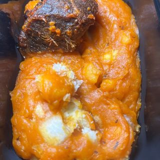 Yam pottage and Peppered beef 