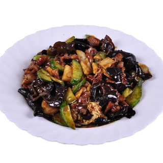 118. Свиснко с черни гъби, краставици, бамбук и яйца (500г)