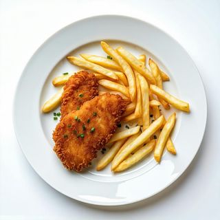 Cotoletta di pollo con patate fritte