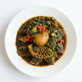 Afang With Egusi, Fufu/Eba And Beef