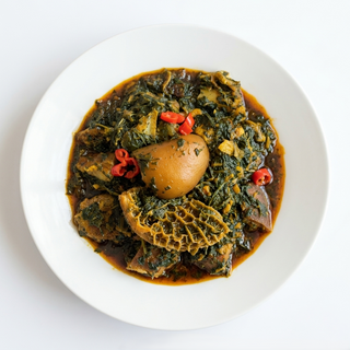 Afang With Egusi, Fufu/Eba And Beef