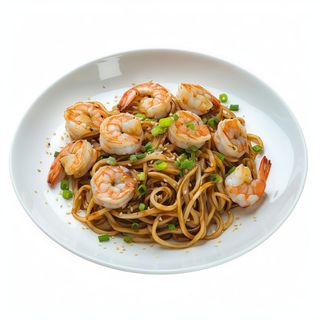 Yaki udon gamba (soja-contiene gluten-huevo-crustáceos)