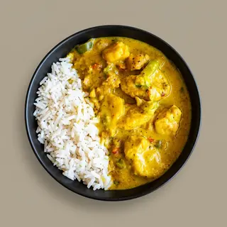 Coconut Fish Curry Served with Coconut Rice