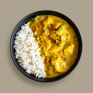 Coconut Fish Curry Served with Coconut Rice