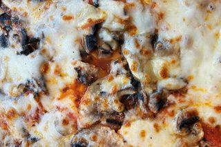 Pizza funghi rossa con mozzarella