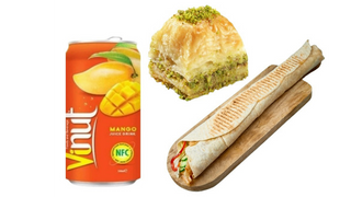 Kebab Tortilla Rollo + Napój Mango 330 ml + Baklava