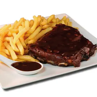 Costilla ala barbacoa con papas frita 