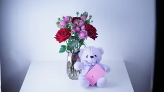 Bouquet + Teddy + Vase 