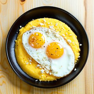 Brânză de oi cu mămăligă şi ou prăjit