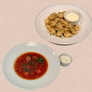 Комбо 1: борщ та пельмені з м'ясом