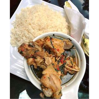 White Rice And Bushmeat Pepper Soup