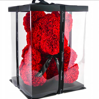 Miś z czerwonych różyczek XXL