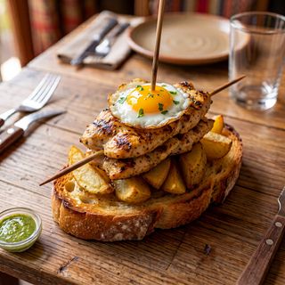 Pincho De Lomo, Patatas Y Huevo