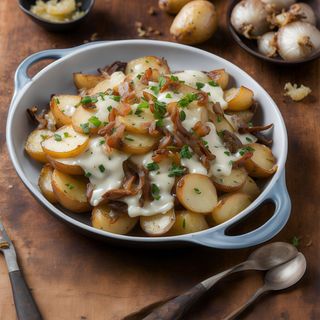PATATAS CON GORGONZOLA Y CEBOLLA CARAMELIZADA