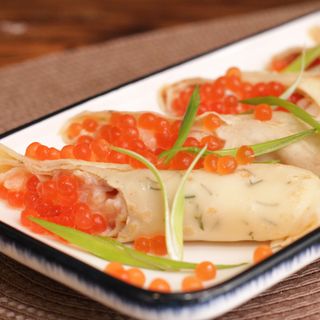 Блины со слабосоленой семгой