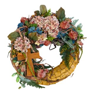 Wianek w kolorach rdzy z kwiatów sztucznych mały 