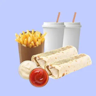 2 Kebab de pui mare + 1 Cartofi pai + 2 Băuturi la alegere