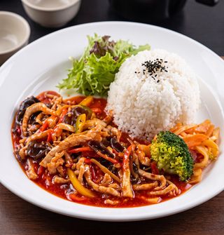 1023 Pirinač sa piletinom u kineskom ribljem sosu 560g/鱼香肉丝盖饭