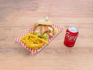 Combo Hamburguesa Perro Loco, Patatas Fritas y Bebida