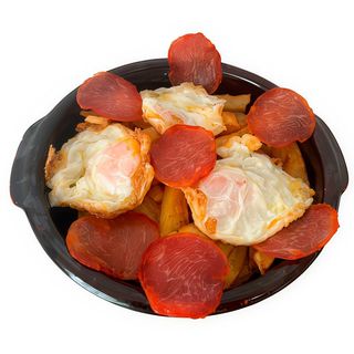 Ración Cojonuda De Huevos Estrellados Con Lomo Ibérico