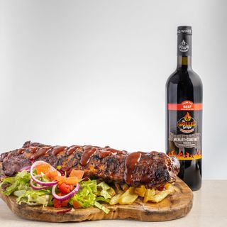 BBQ full rack ribs + patate fritte + Merlot Cabernet Beef