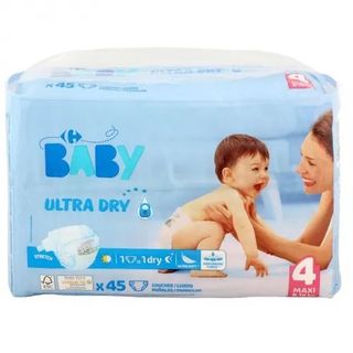 Pañales Carrefour Baby Ultra Dry Talla 4 (7-18 Kg) 45 Ud.