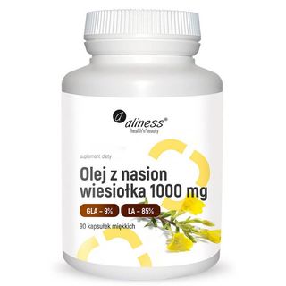 Olej z nasion wiesiołka 1000mg GLA 9% LA 85% 90 kapsułek miękkich Aliness