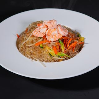 Spaghetti di soia con gamberi