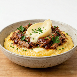 Burrata Pulled Pork Con Polenta