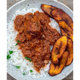 White Rice, Fried Fish and Plantain