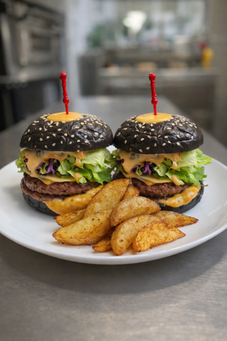 Duo Mini Burger de vita cu cartofi si bautura  850g