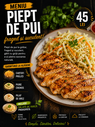 Meniu  Piept de pui garnitura la alegere