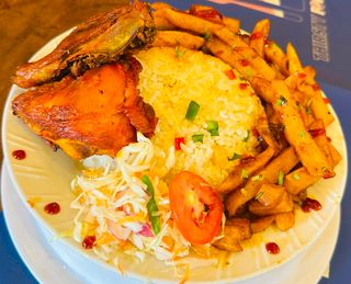 ½ Masala chips & ½ Rice and  Chicken