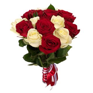 Bukiet biało- czerwonych 17 róż