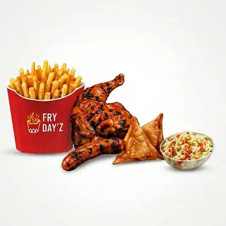Large Fries + Quarter Chicken + 1 Sausage + 1 Samosa