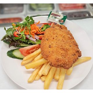 Chicken Schnitzel with French Fries x Side Salad