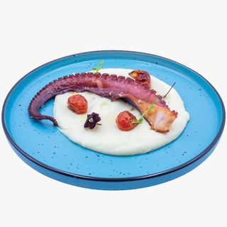 Caracatiţă la grătar cu spumă de piure şi roşii chery la cuptor