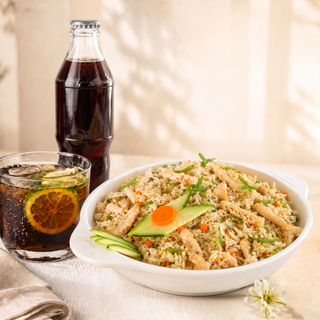 Garlic Basil Chicken Fried Rice with Pepsi Soda
