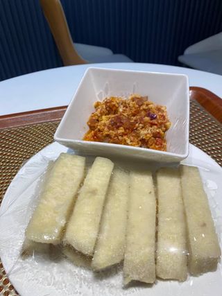 Boiled yam & Egg Sauce