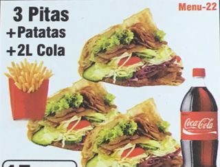 3 Pitas Con Patatas Y Coca-Cola Sabor Original botella 2L.