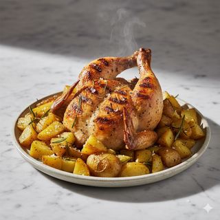 Galletto alla griglia con patate al forno