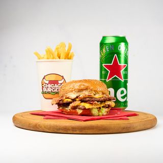 Chicago Bacon Double + Pomfrit + Heineken 500ml