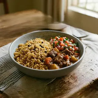 Pilau + Stew + Kachumbari